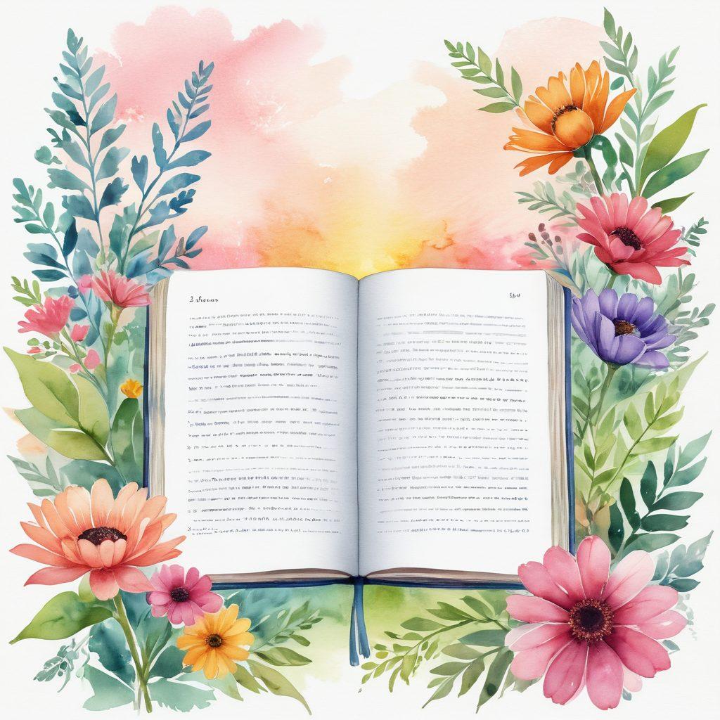 A serene digital diary opened with vibrant pages featuring diverse individuals sharing their journeys towards sexual wellness. Surrounding the diary are symbolic elements like flowers representing growth, a path leading towards a bright horizon, and soft lighting to evoke warmth and safety. The background should portray a tranquil environment that inspires peace and introspection. watercolor painting. soft pastel colors. calming atmosphere.